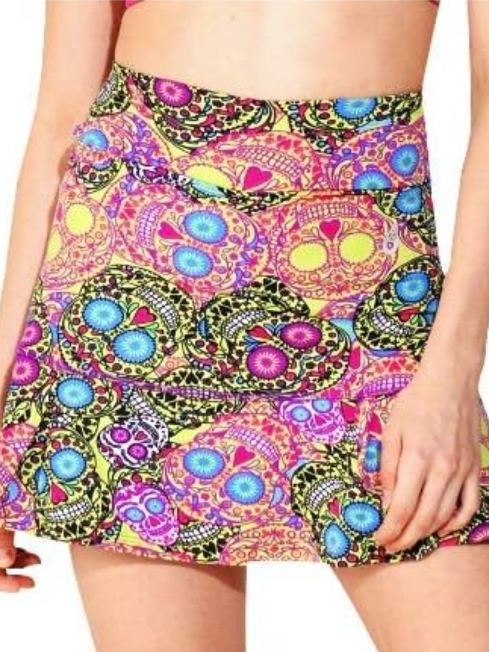 Neon Sugar Skull Circle Skirt - Women's Pink Multi